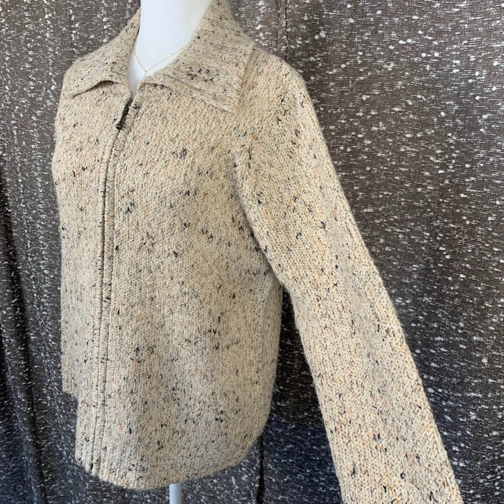 Croft & Barrow Full Zip Tan Knit Sweater Women's Petite Large - Picture 2 of 8